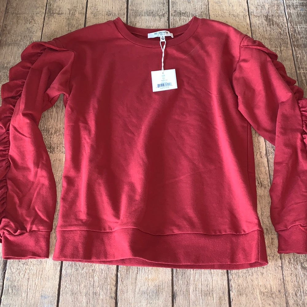 NWT free generation red pearl ruffle sweater